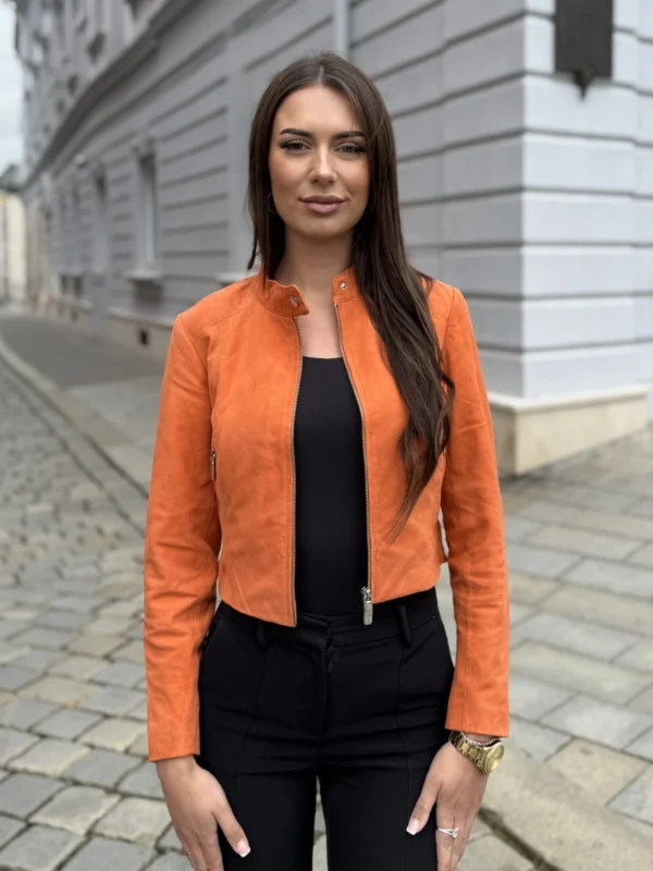 Amelie Orange – Dámská kožená bunda oranžová
