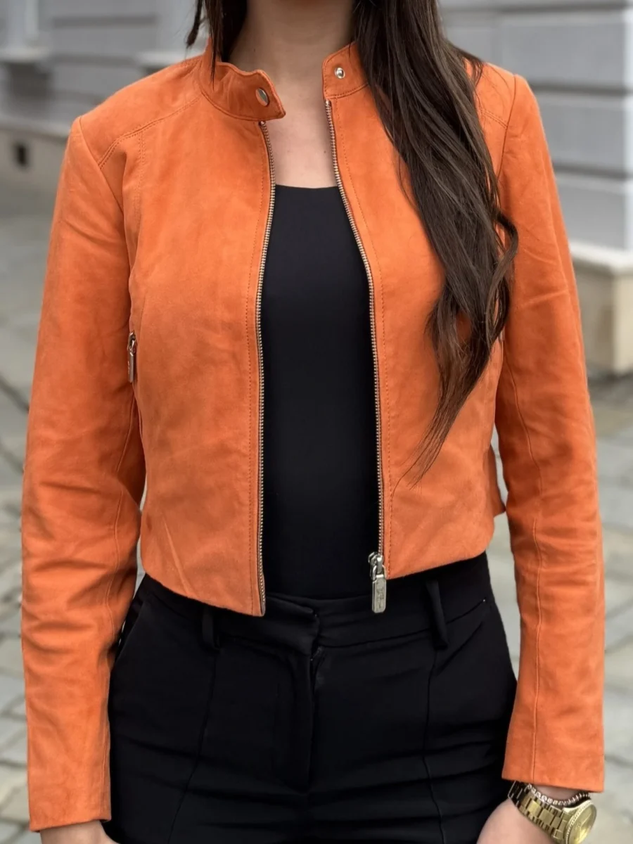 Amelie Orange – Dámská kožená bunda oranžová - Obrázek 2