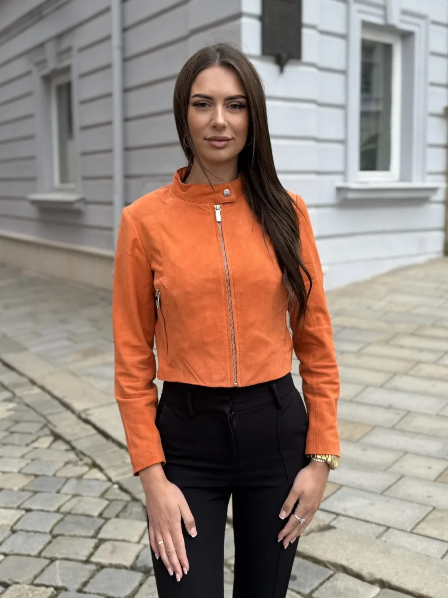 Amelie Orange – Dámská kožená bunda oranžová - Obrázek 3