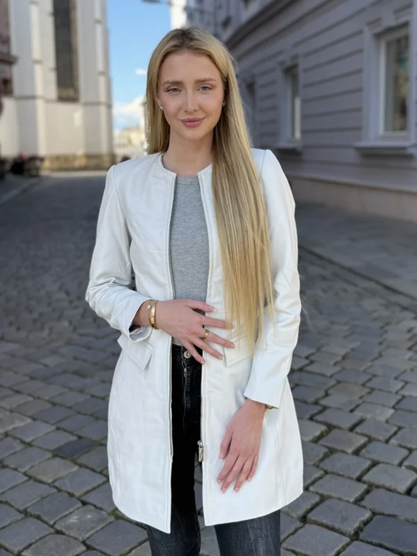 Parise White - Dámský kožený kabát bílý
