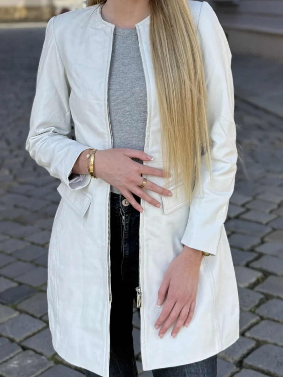 Parise White - Dámský kožený kabát bílý - Obrázek 2