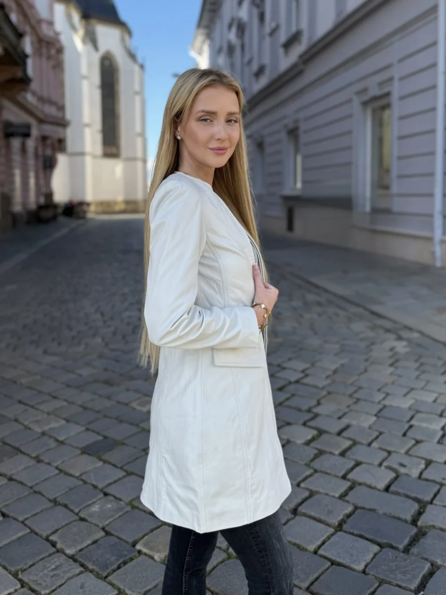 Parise White - Dámský kožený kabát bílý - Obrázek 4