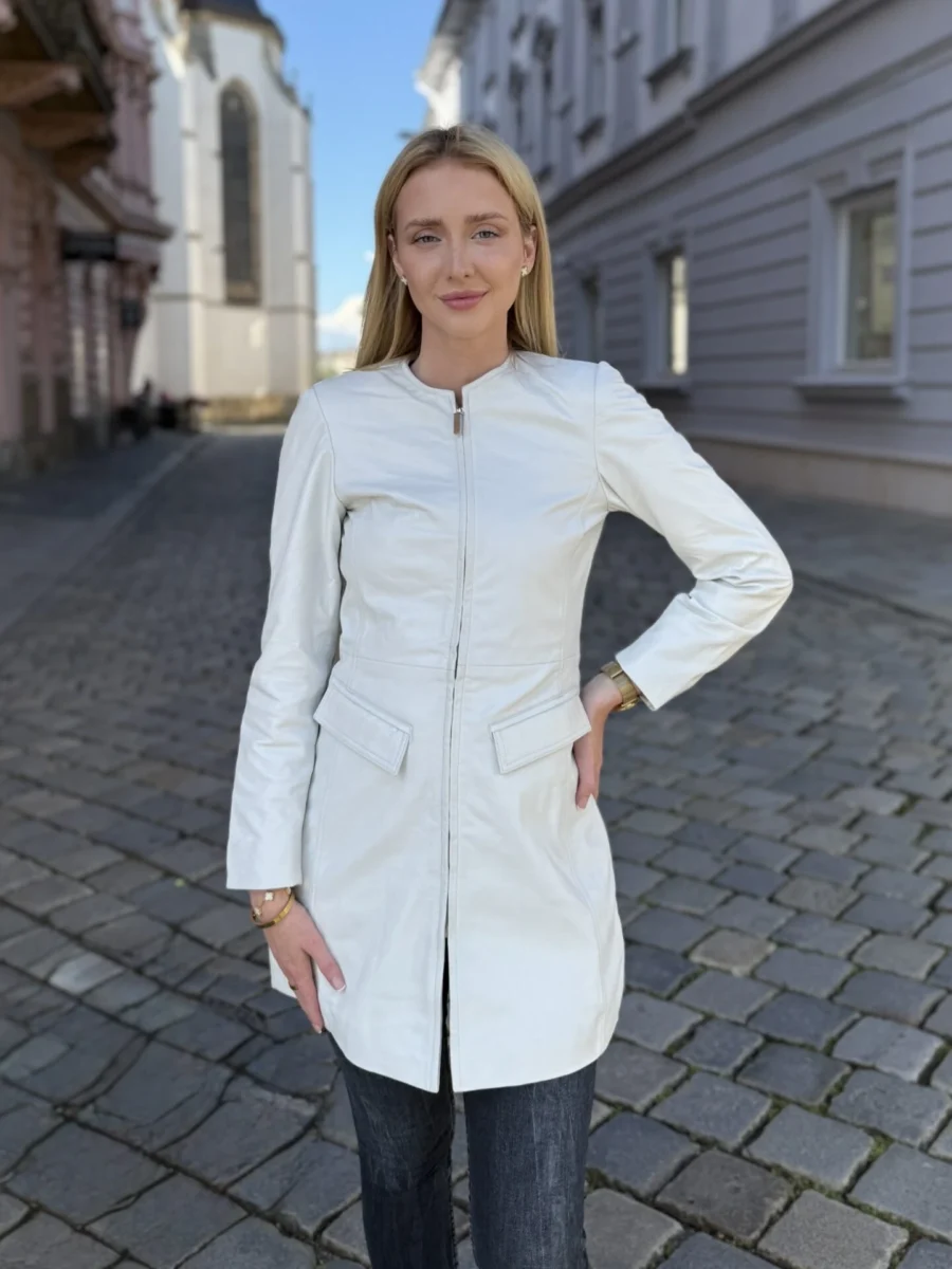 Parise White - Dámský kožený kabát bílý - Obrázek 3