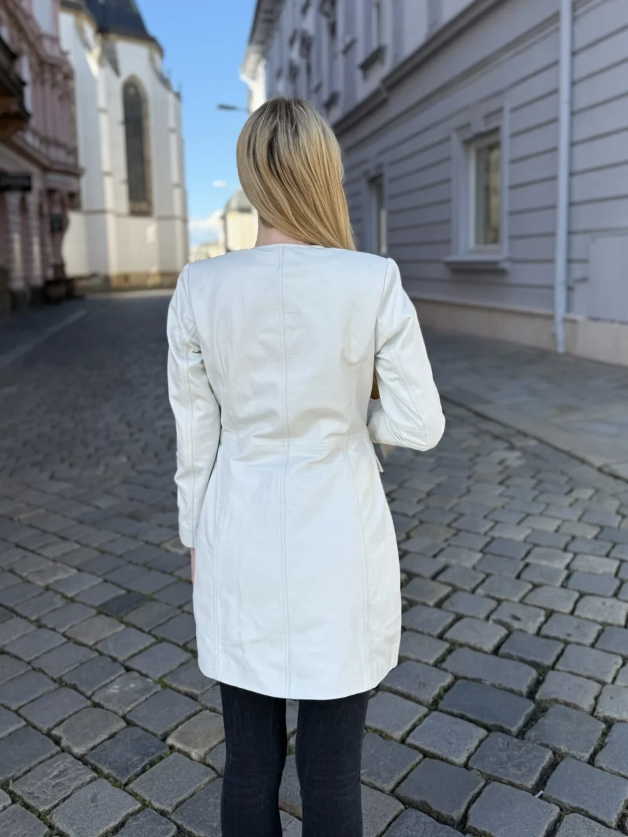 Parise White - Dámský kožený kabát bílý - Obrázek 6