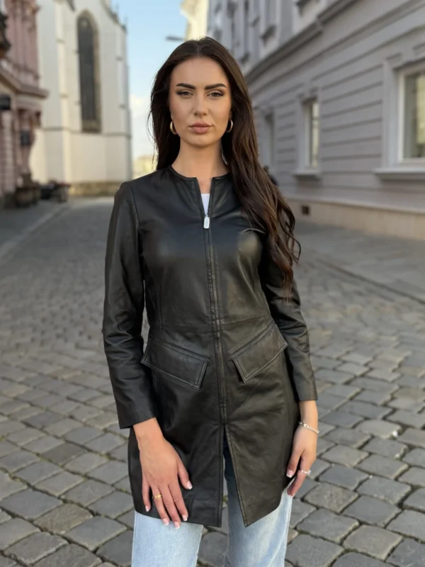 Parise Black - Dámský kožený kabát černý