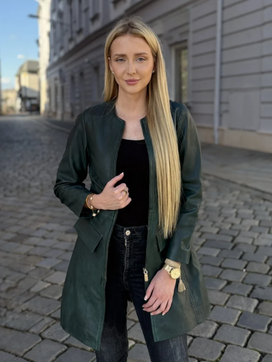 Parise Emerald Green - Kožený kabát zelený