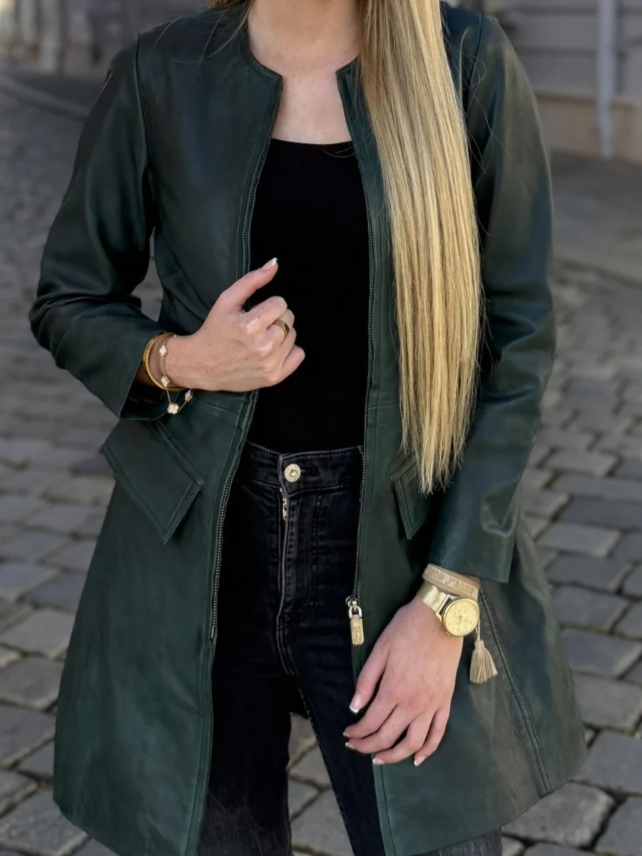Parise Emerald Green - Kožený kabát zelený - Obrázek 3