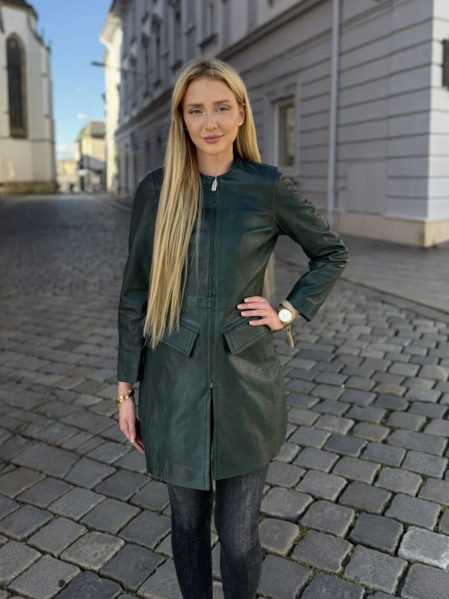 Parise Emerald Green - Kožený kabát zelený - Obrázek 2