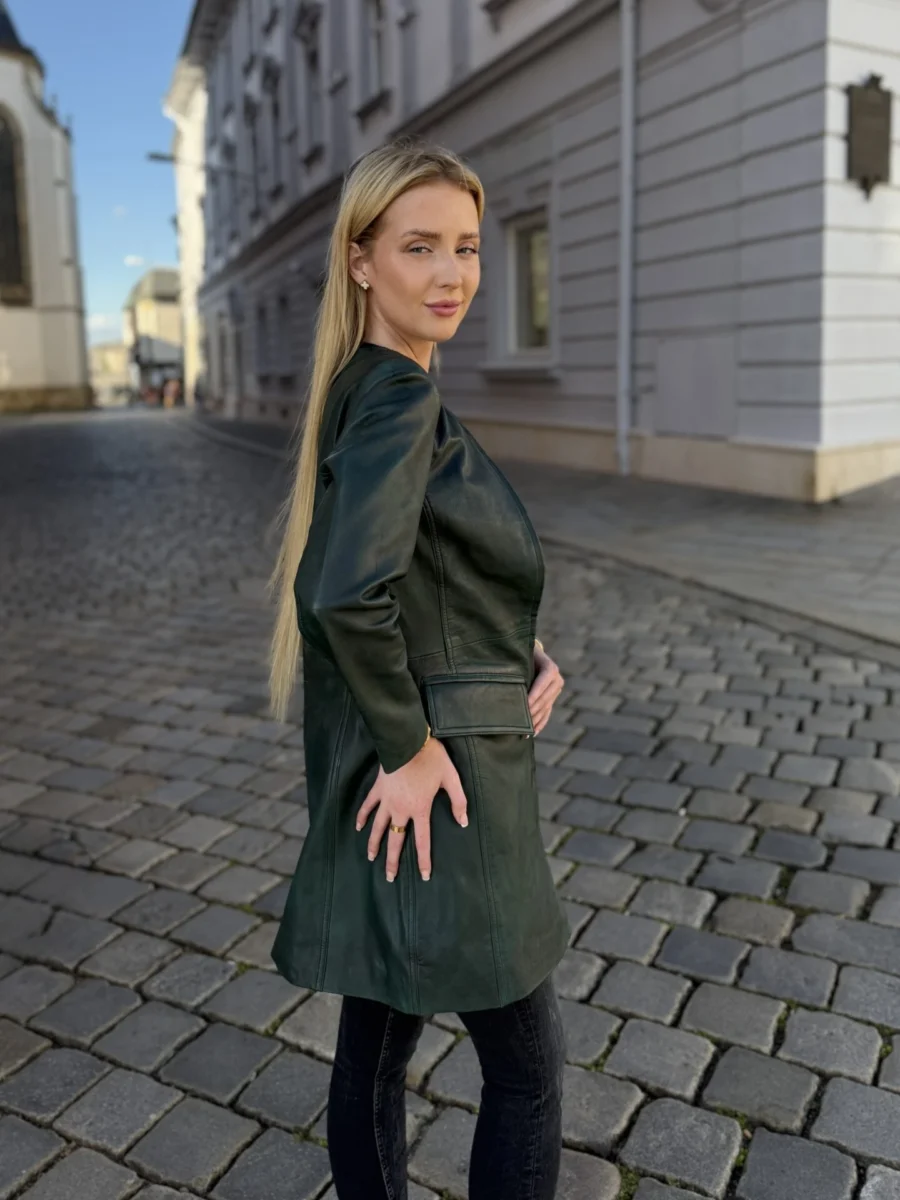 Parise Emerald Green - Kožený kabát zelený - Obrázek 4