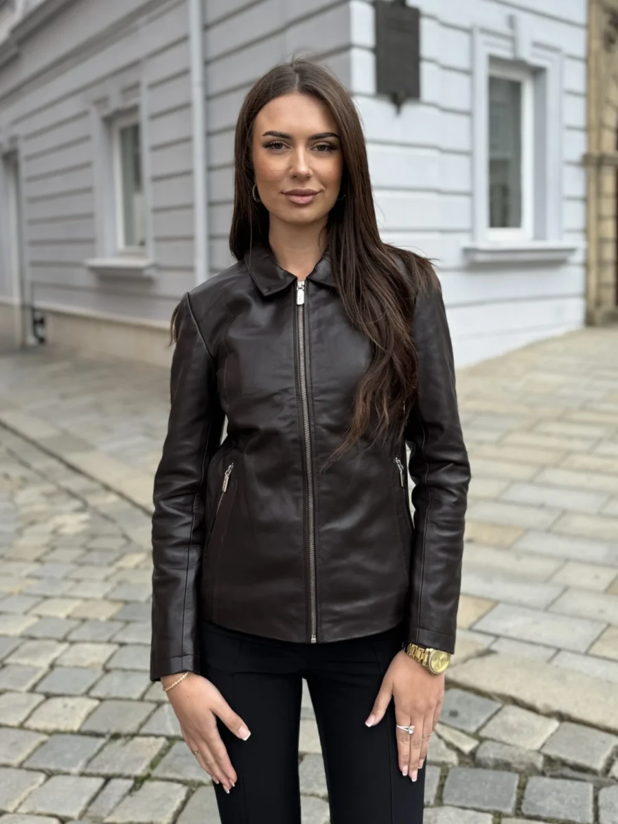 Ester Purple – Dámská kožená prodloužená bunda fialová - Obrázek 3