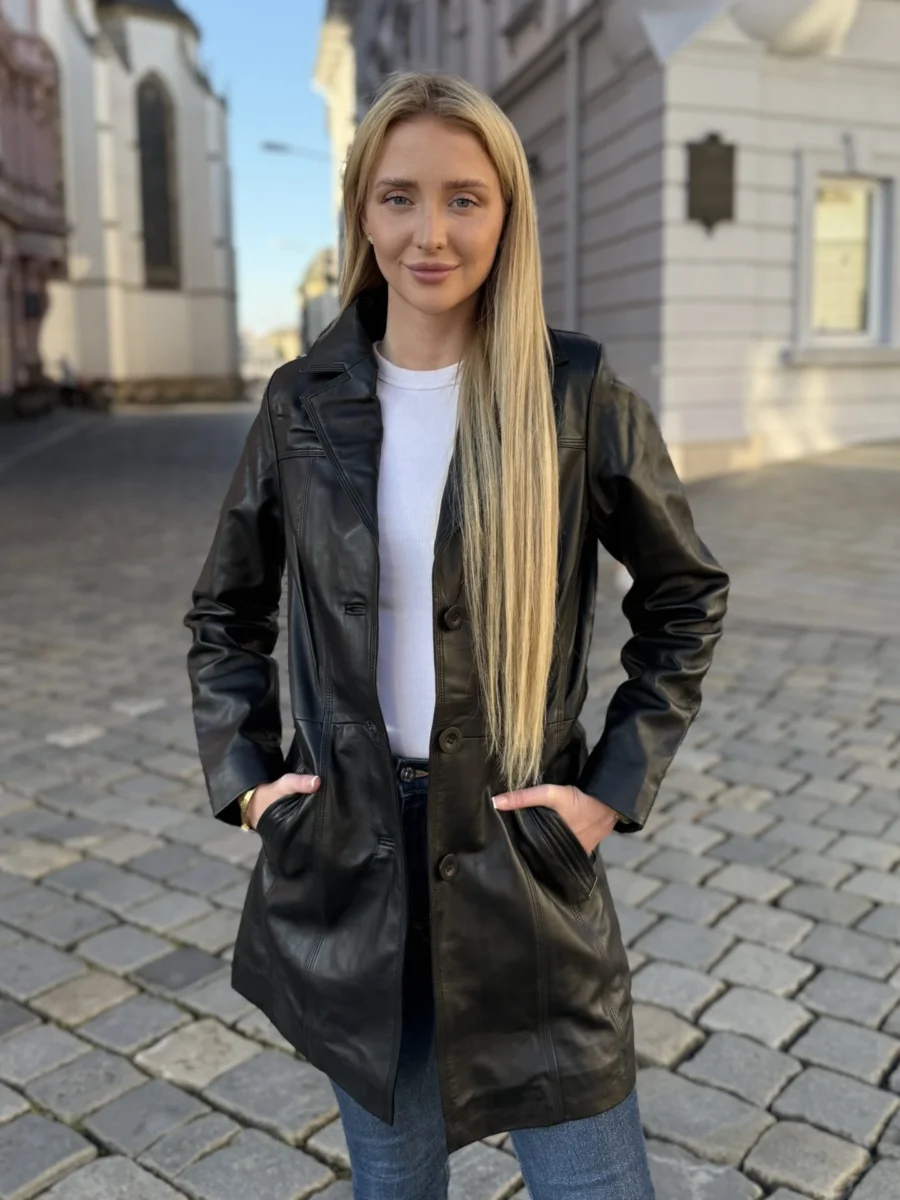 Sabine Black - dámský modrý kožený kabát černý