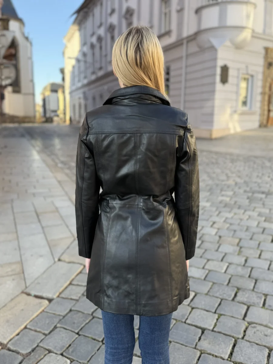 Sabine Black dámský černý kožený kabát - Obrázek 5