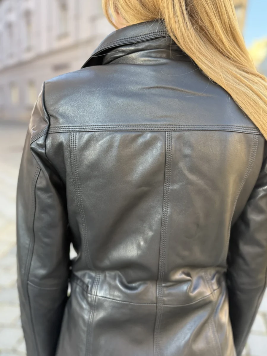 Sabine Black dámský černý kožený kabát - Obrázek 7