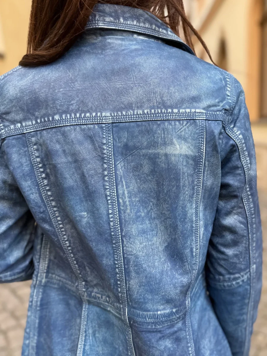 Sabine Denim Blue - dámský modrý kožený kabát - Obrázek 7