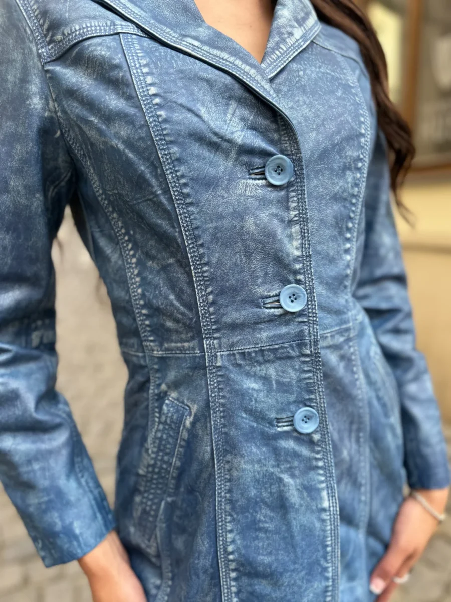Sabine Denim Blue - dámský modrý kožený kabát - Obrázek 6