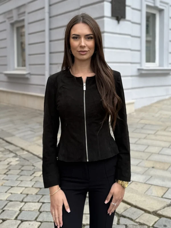 Chanel Black Suede – Dámská kožená bunda černá semiš