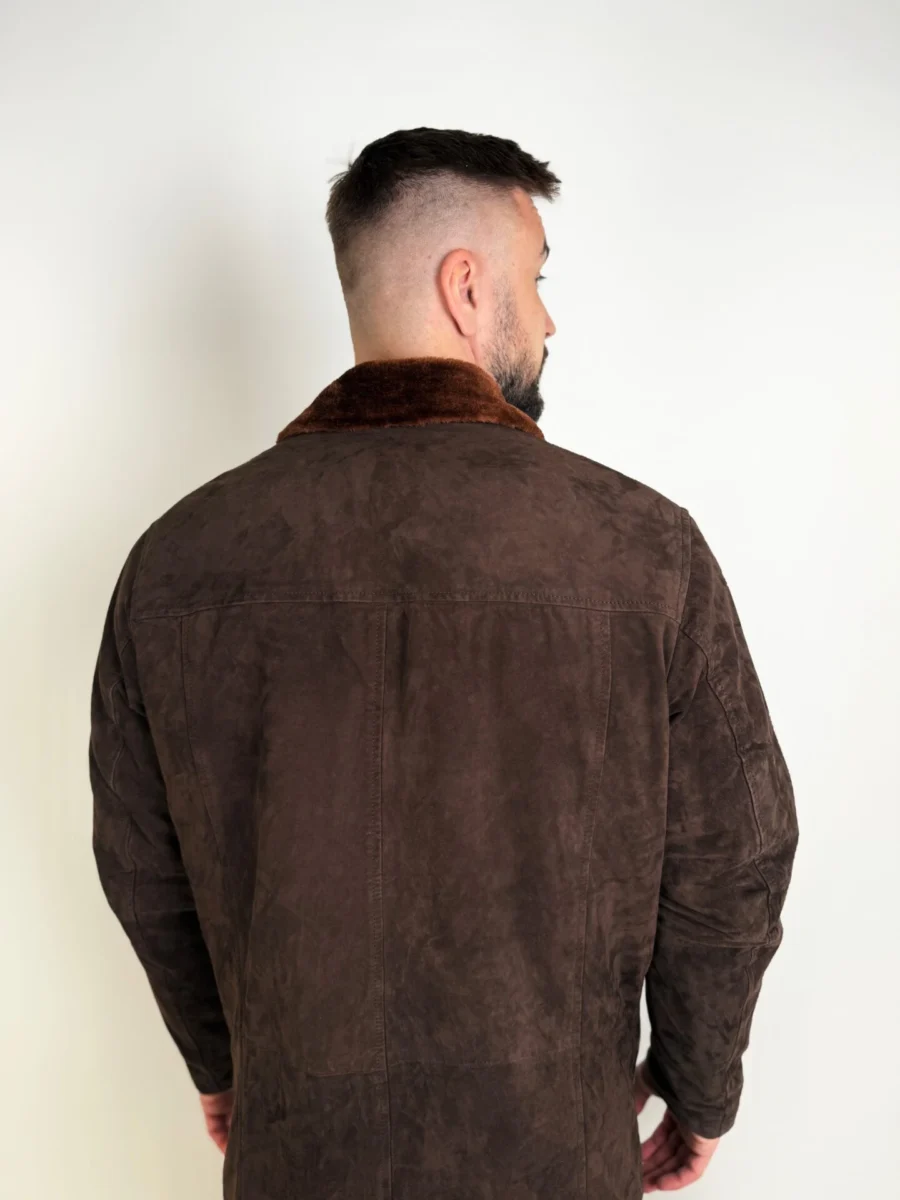 Helsinky Dark Brown 2.0 - Prodloužená kožená bunda s kožešinou - Obrázek 6