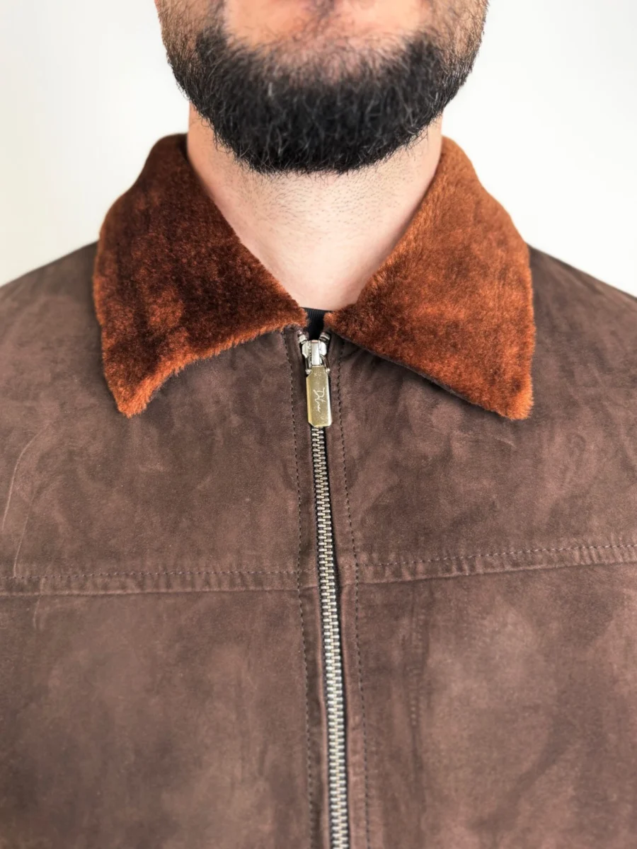 Helsinky Dark Brown 2.0 - Prodloužená kožená bunda s kožešinou - Obrázek 2