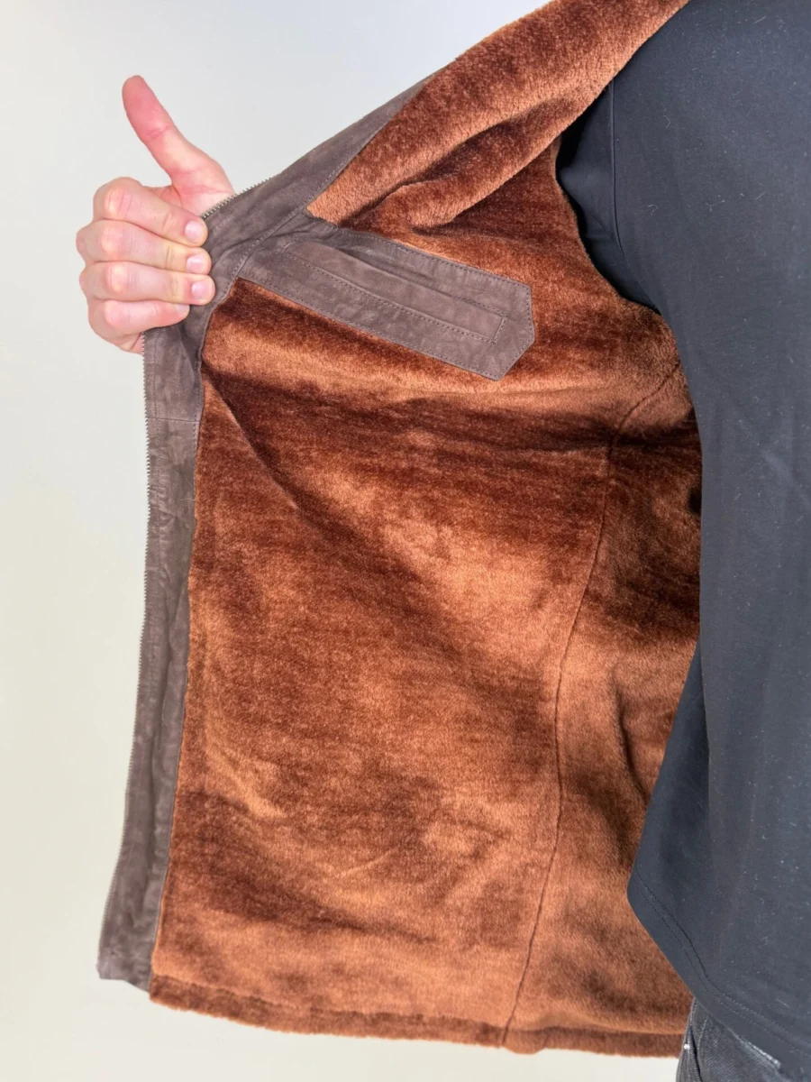 Helsinky Dark Brown 2.0 - Prodloužená kožená bunda s kožešinou - Obrázek 3