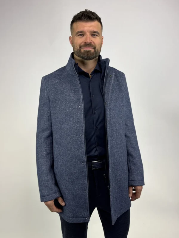 Amsterdam coat - pánský vlněný zateplený kabát světle modrý