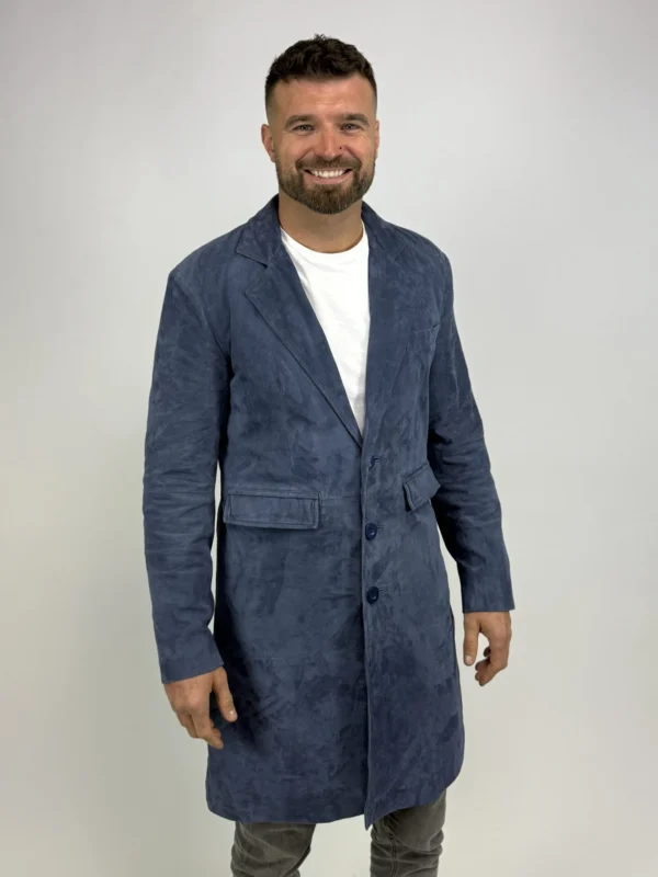 Neo Suede Sky Blue - Kožený semišový kabát