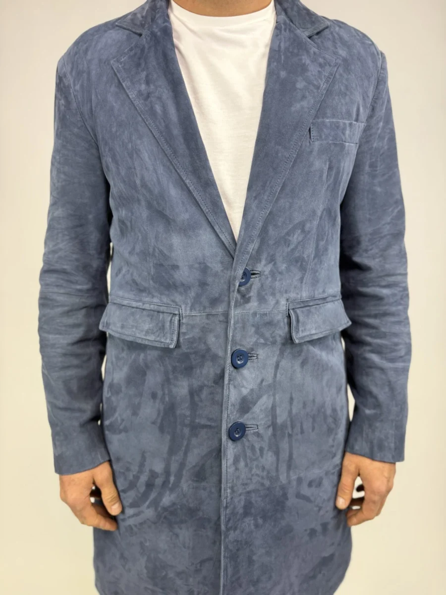 Neo Suede Sky Blue - Kožený semišový kabát - Obrázek 7