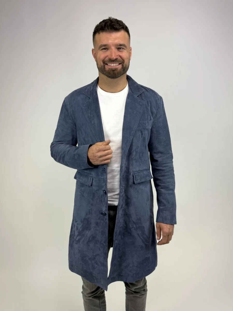 Neo Suede Sky Blue - Kožený semišový kabát - Obrázek 3