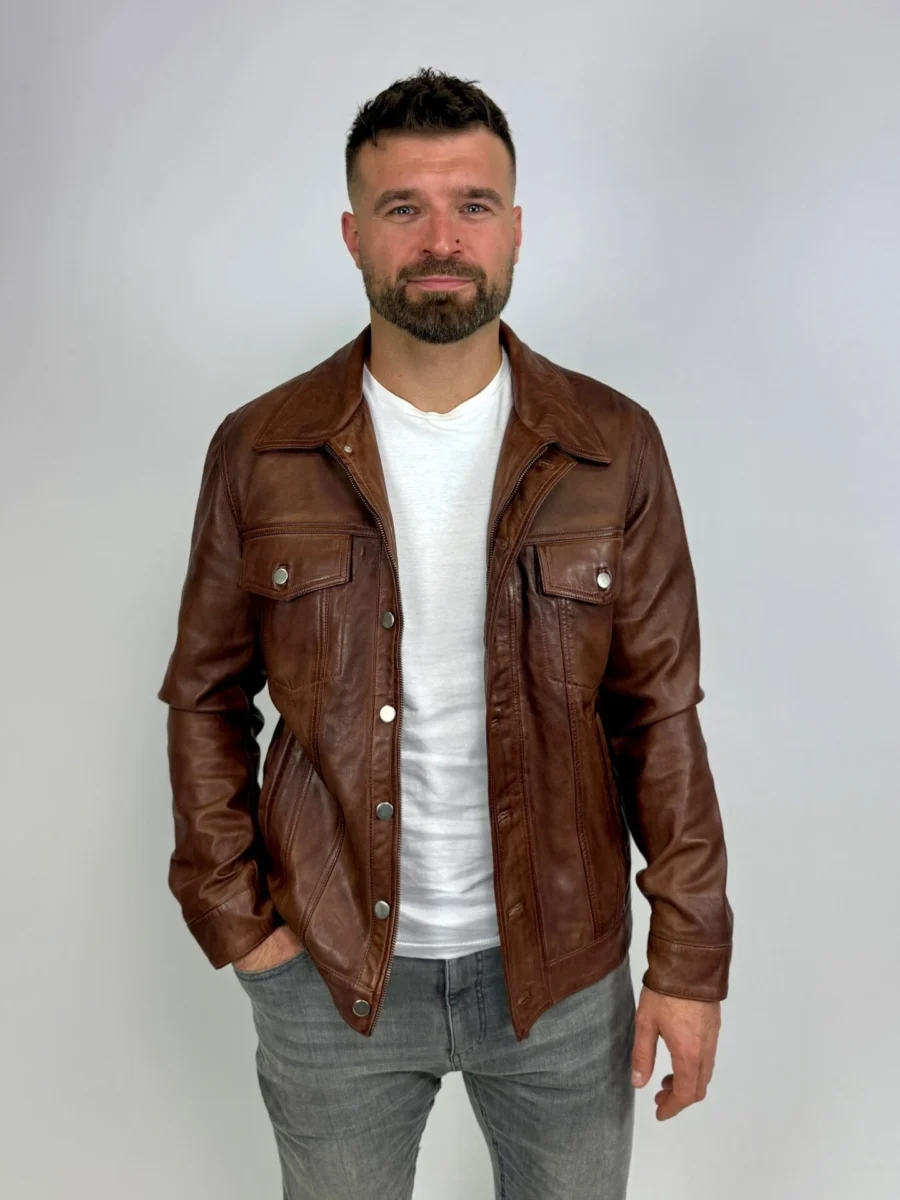 Gary Chocolate Antique – Pánská kožená bunda hnědá čokoládová - Obrázek 5