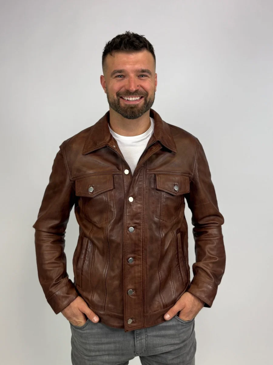 Gary Chocolate Antique – Pánská kožená bunda hnědá čokoládová - Obrázek 8