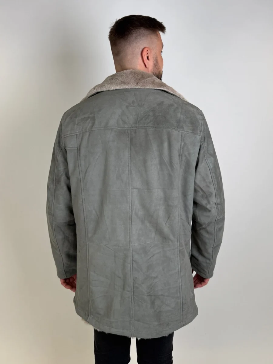 Helsinky Grey Suede- Pánská kožená prodloužená bunda s kožíškem - Obrázek 4