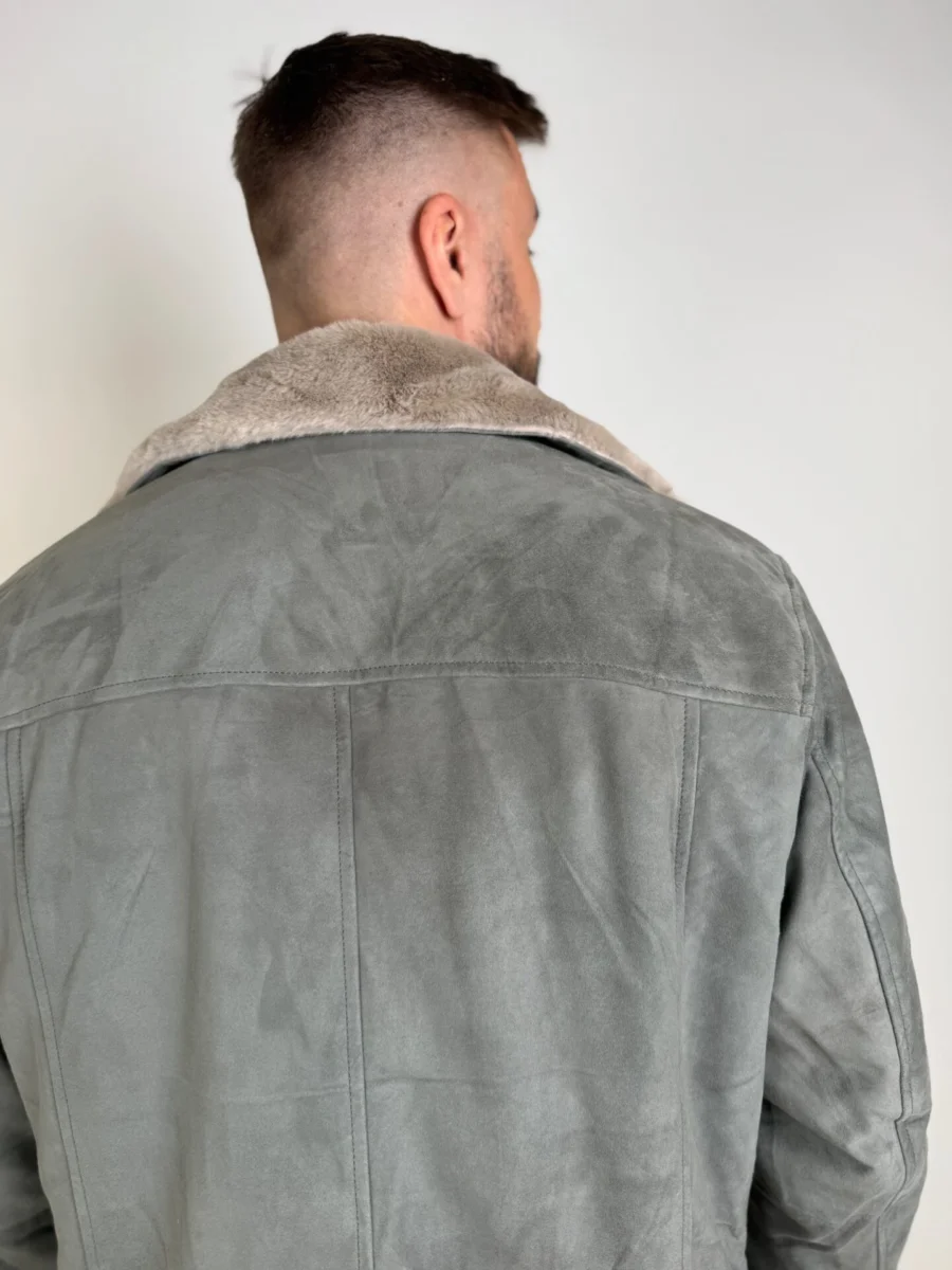 Helsinky Grey Suede- Pánská kožená prodloužená bunda s kožíškem - Obrázek 5