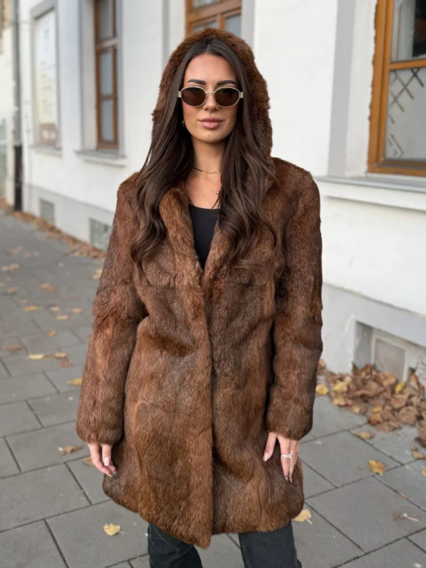 Dámský kožich z pravého králíka s kapucí vel 48 – Kožešnictví Hlinsko v Čechách