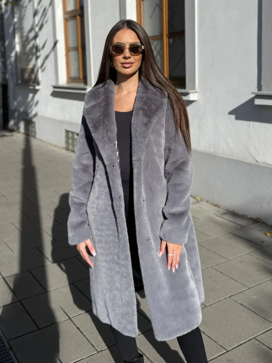 Rachel coat - střední kožich šedá - Obrázek 3
