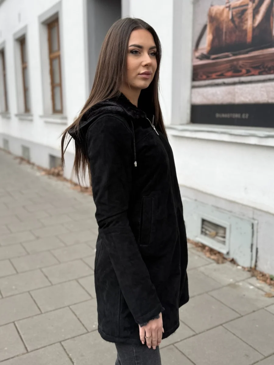 Helsinky Mrs Black 2.0 - Dámský kožich s kožešinou a kapucí - Obrázek 5