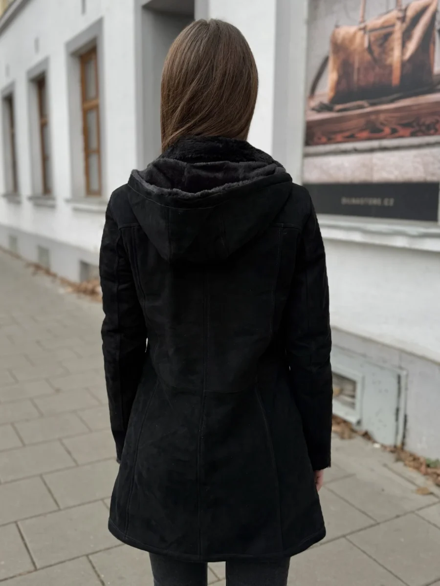 Helsinky Mrs Black 2.0 - Dámský kožich s kožešinou a kapucí - Obrázek 7