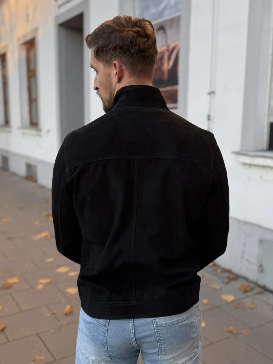 Liverpool Black Suede 2.0 – Pánská kožená bunda semiš černá - Obrázek 7