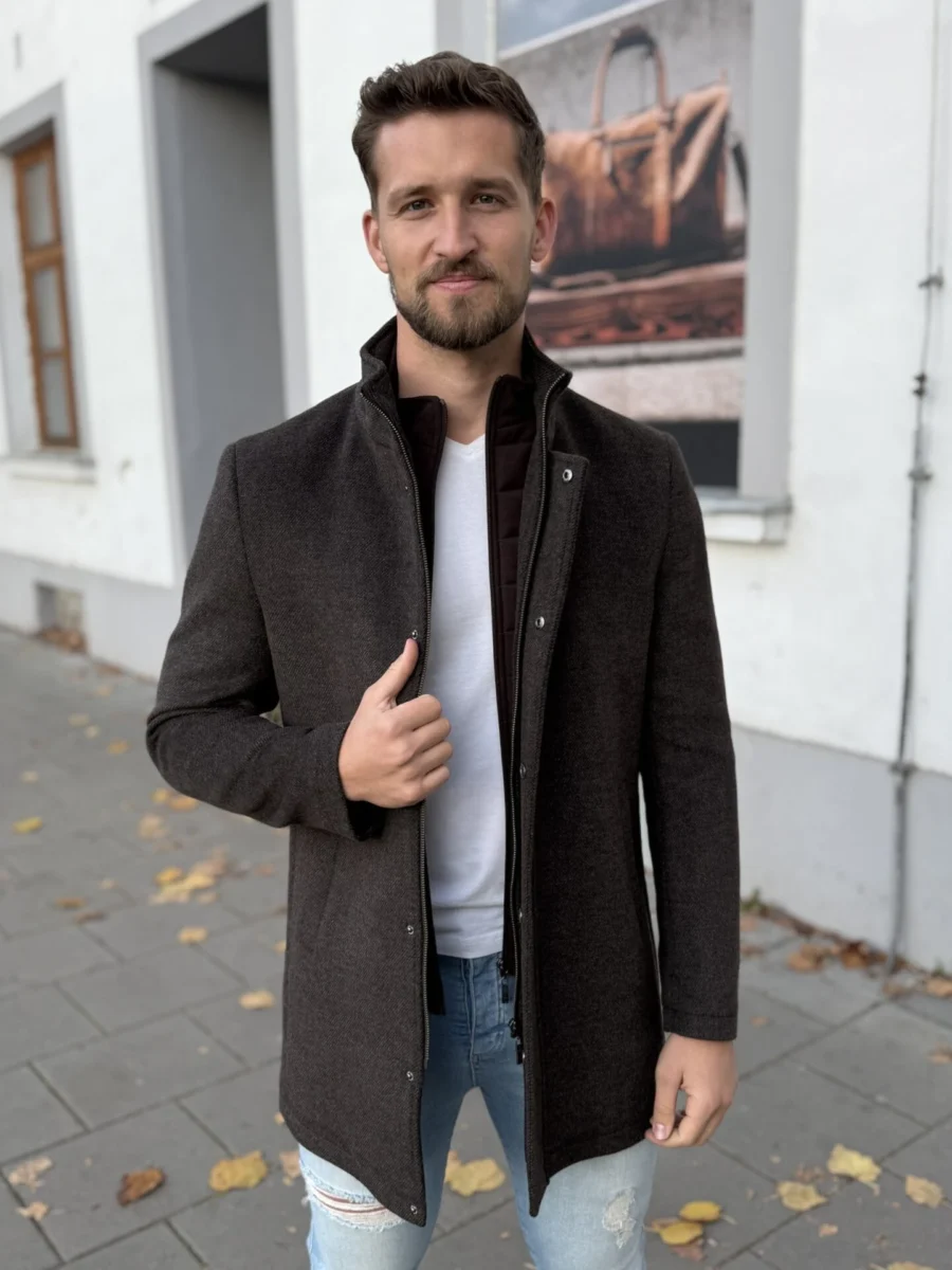 Amsterdam coat - pánský vlněný zateplený kabát hnědý - Obrázek 3