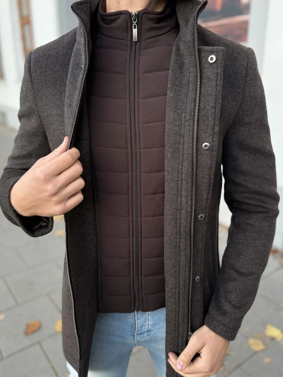 Amsterdam coat - pánský vlněný zateplený kabát hnědý - Obrázek 5