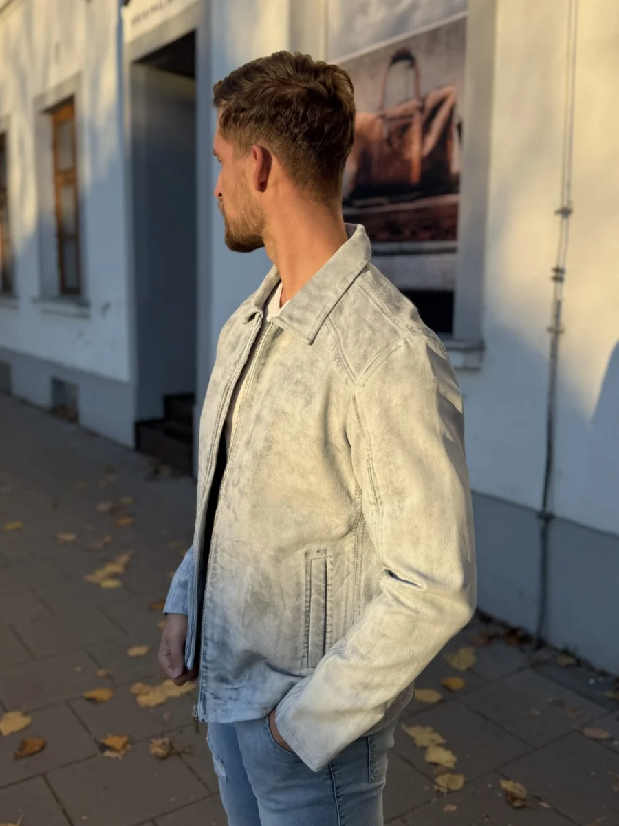 Delon 99 white vintage  – Kožená bunda s límcem bílá vintage - Obrázek 3