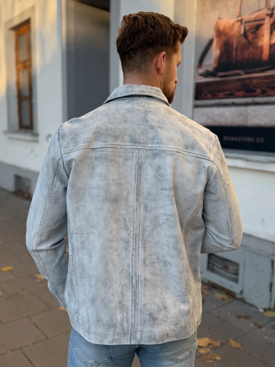 Delon 99 white vintage  – Kožená bunda s límcem bílá vintage - Obrázek 5