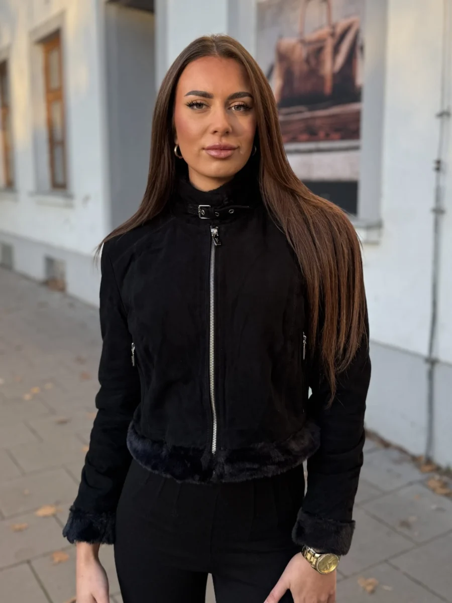 Elza Fur Coat Short – Dámská zimní bunda černá - Obrázek 6