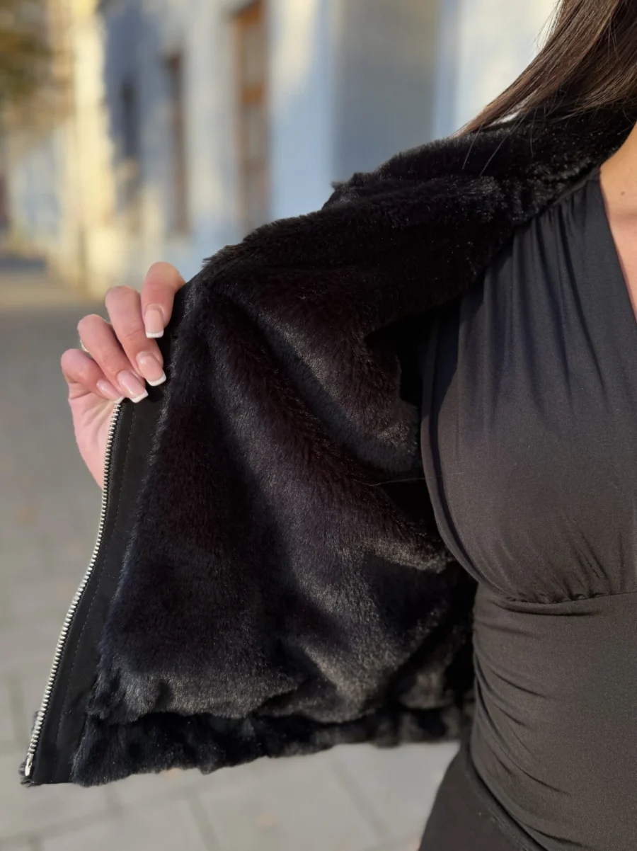 Elza Fur Coat Short – Dámská zimní bunda černá - Obrázek 5