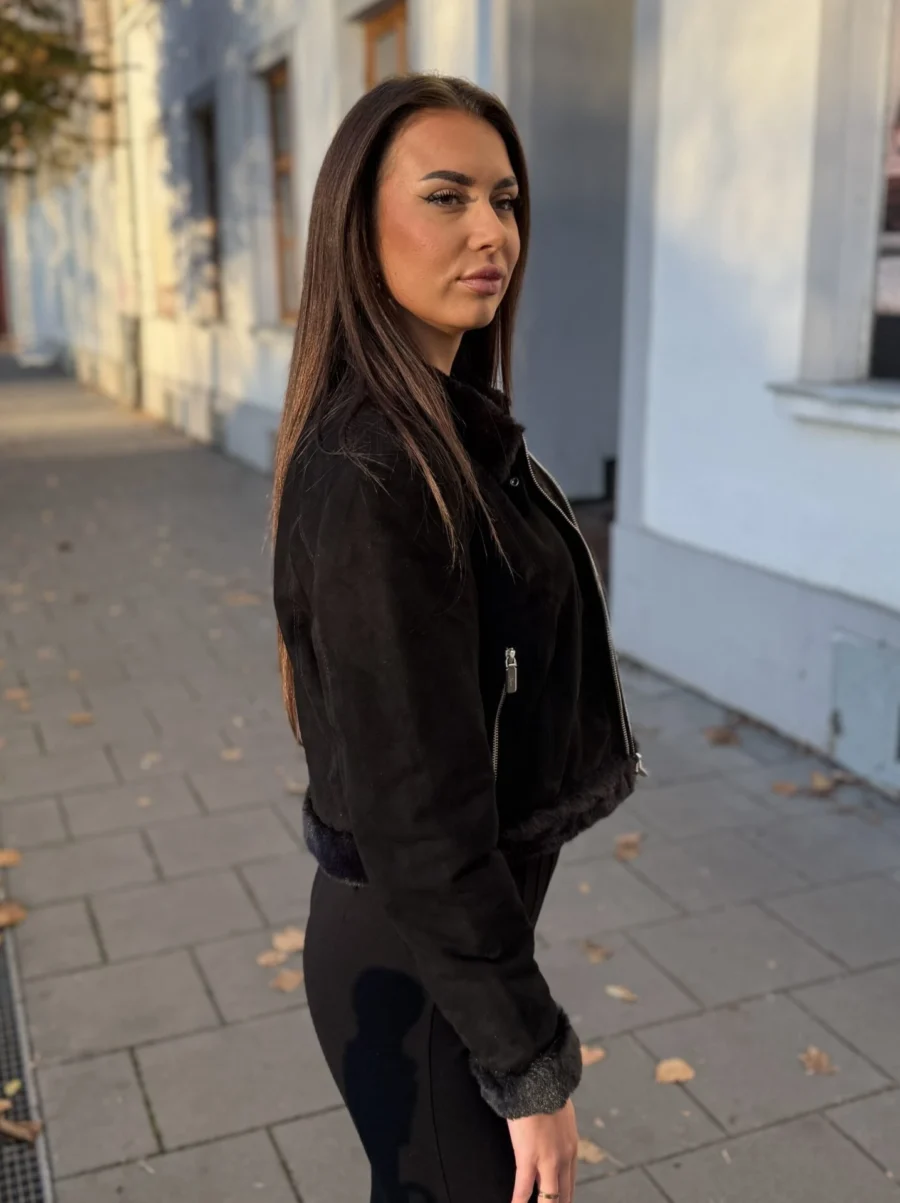 Elza Fur Coat Short – Dámská zimní bunda černá - Obrázek 4