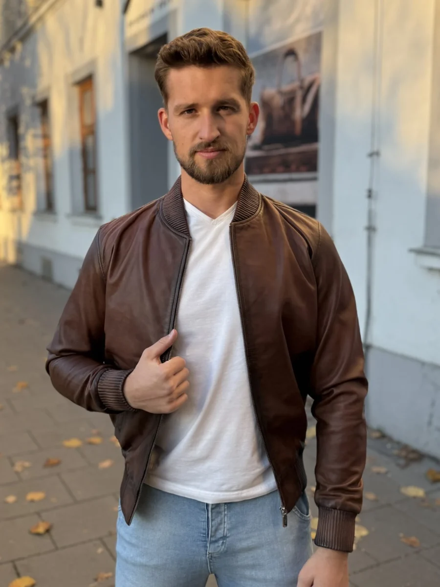 Bomber Adrian Brown – Pánský kožený bomber hnědý - Obrázek 4