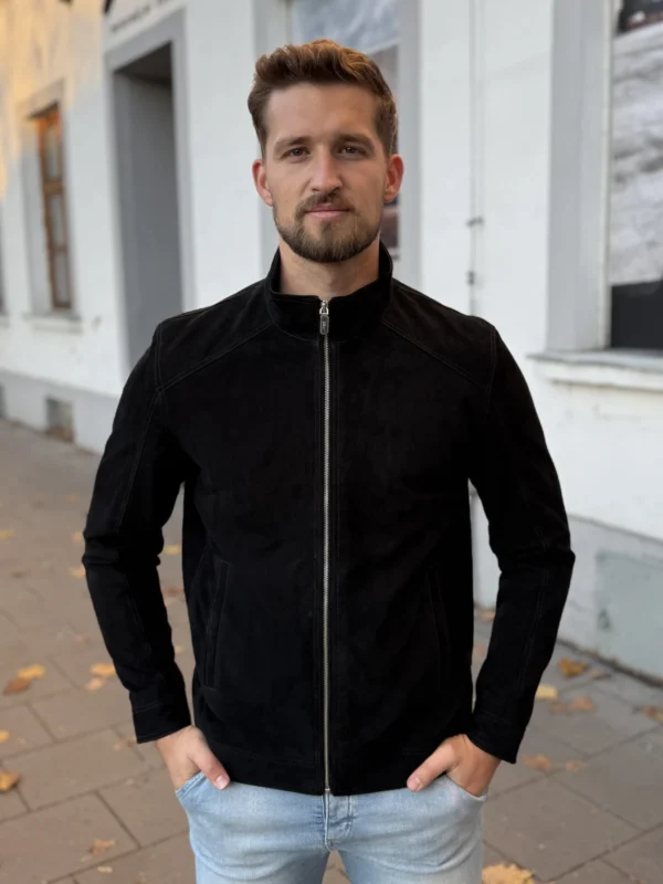 Liverpool Black Suede 2.0 – Pánská kožená bunda semiš černá