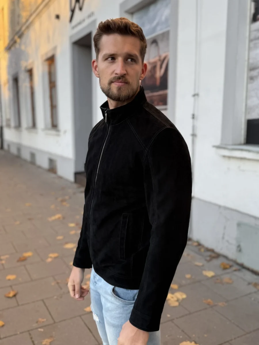 Liverpool Black Suede 2.0 – Pánská kožená bunda semiš černá - Obrázek 3