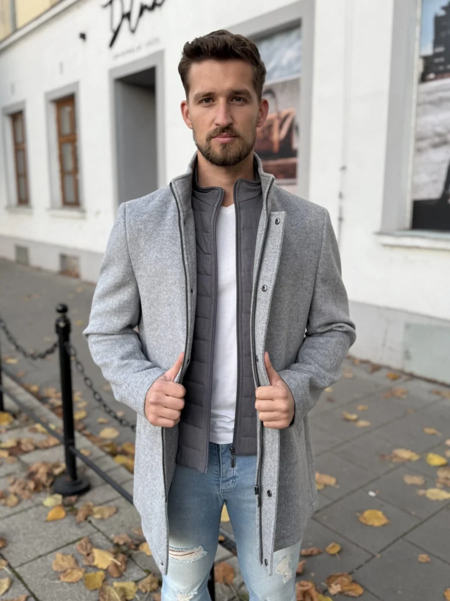Amsterdam coat - pánský vlněný zateplený kabát světle šedý - Obrázek 3