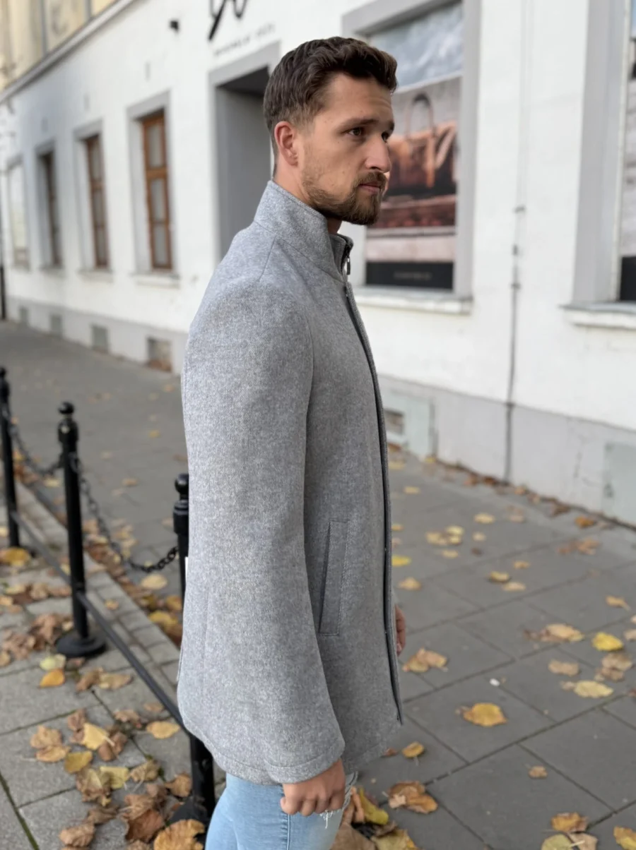 Amsterdam coat - pánský vlněný zateplený kabát světle šedý - Obrázek 5