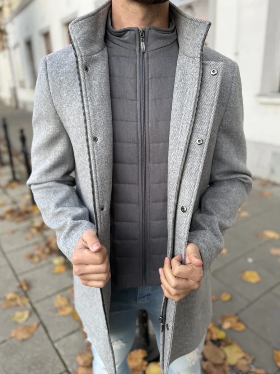 Amsterdam coat - pánský vlněný zateplený kabát světle šedý - Obrázek 4