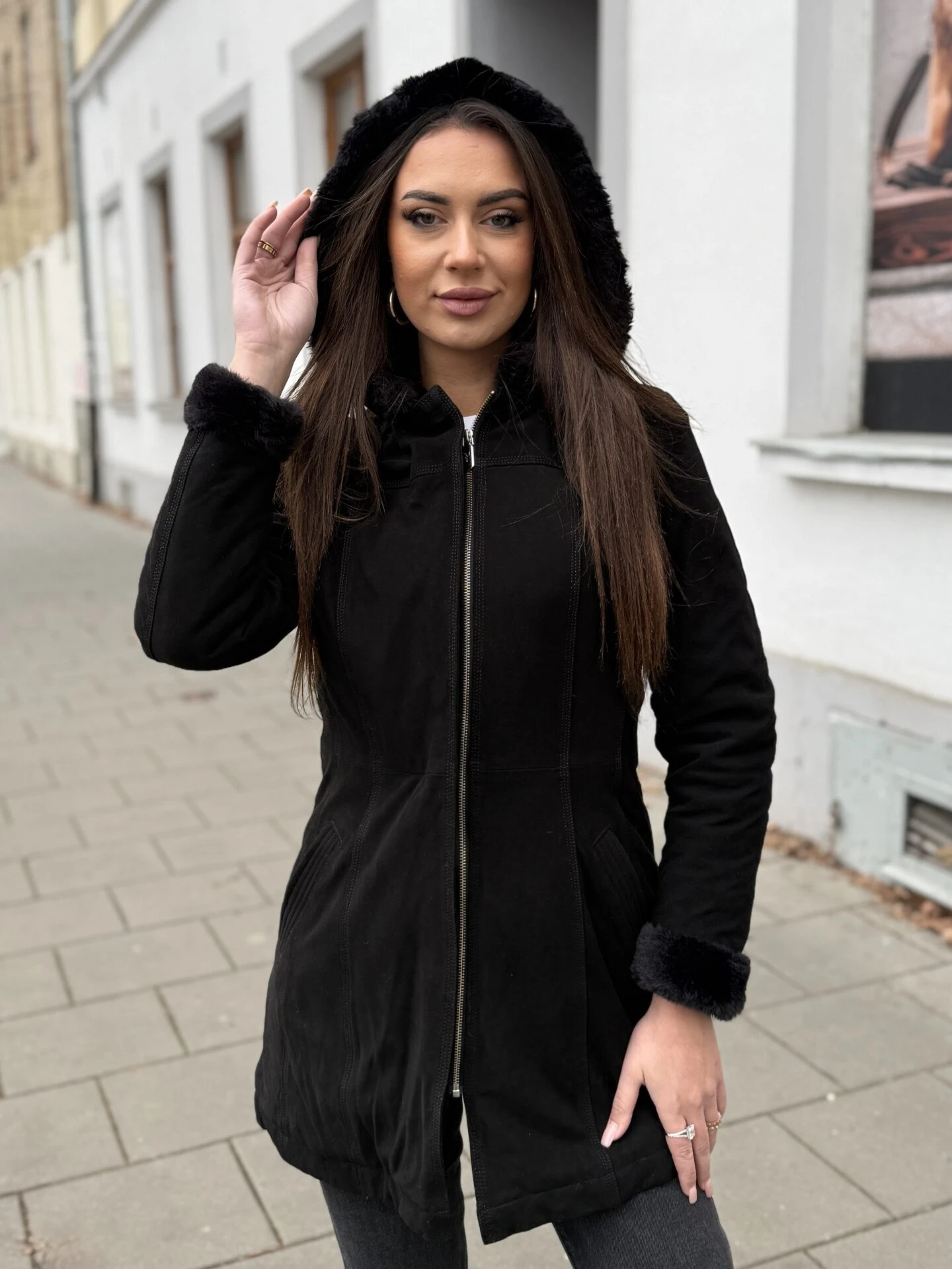 sa1 Sabine Winter Black - Dámský zimní kabát černý semiš